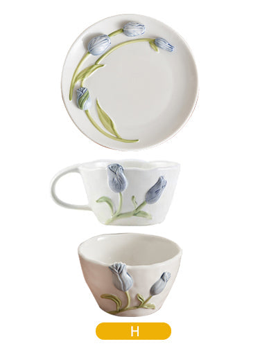 Handmade Original 3D Tulips Ceramic Mugs Plates Bowls Set - PeauleyHome