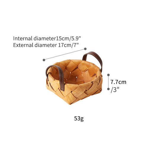 Hand-woven Wood Chip Basket Leather Handle Quality Food Fruit Basket - PeauleyHome