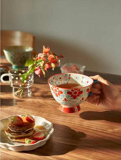 Floral Drawing Oatmeal Breakfast Ceramic Mug Tea Cup - PeauleyHome