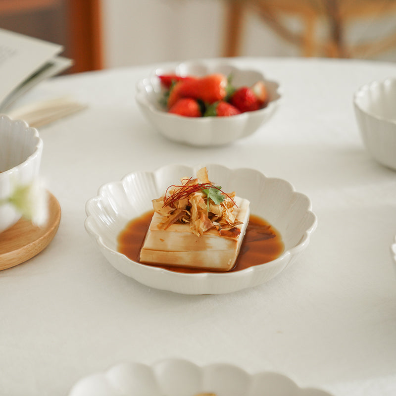 White Ceramic Lace Plate Dinner Fancy Bowls and Platters for Home - PeauleyHome