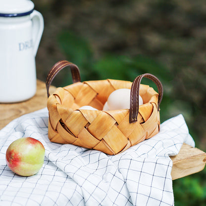 Hand-woven Wood Chip Basket Leather Handle Quality Food Fruit Basket - PeauleyHome