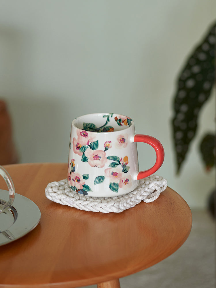 Vintage Ceramic Floral Mug Female Retro Coffee Cup for Women - PeauleyHome