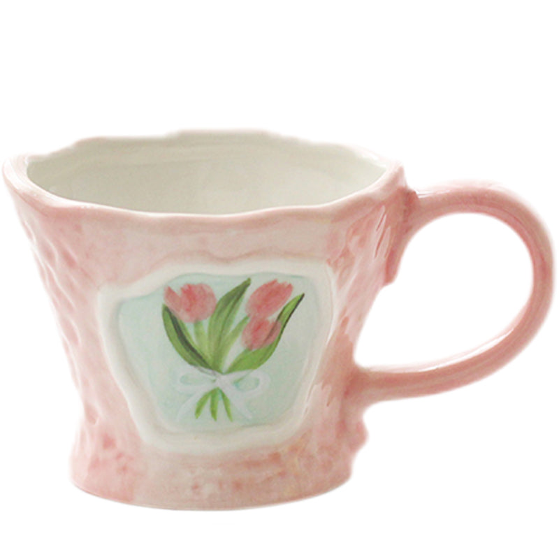 Handmade French Floral Water Cup Ceramic Coffee Mugs for Girls - PeauleyHome