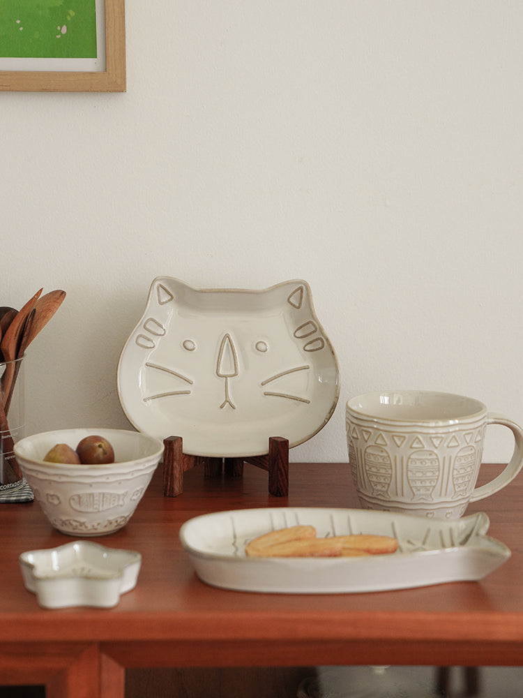 Cute Ceramic Fish Cat Shaped Large Plates Bowls - PeauleyHome