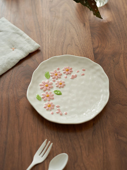 Handmade Daisies Breakfast Plate Cute Home Ceramic Cake Dessert Plates - PeauleyHome