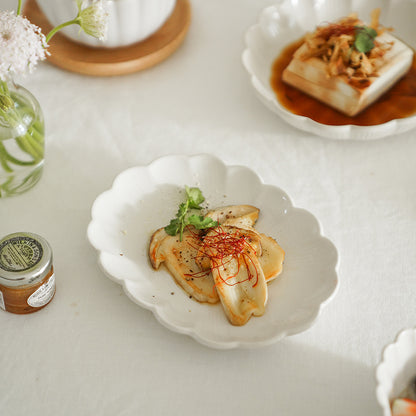 White Ceramic Lace Plate Dinner Fancy Bowls and Platters for Home - PeauleyHome