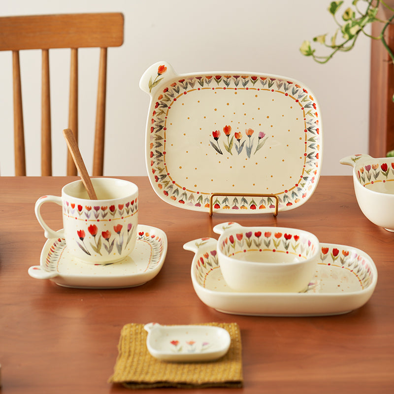 Pretty Floral Ceramic Bowls Plates Mugs for Breakfast - PeauleyHome