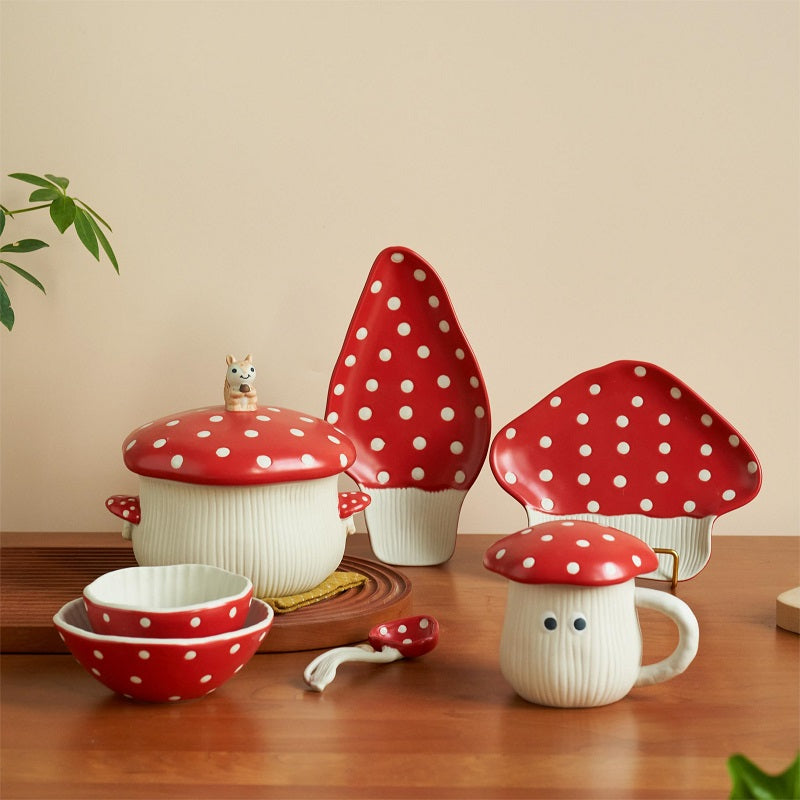 Adorable Mushroom Cartoon Ceramic Tablewares Bowls Plates Mugs Spoon - PeauleyHome