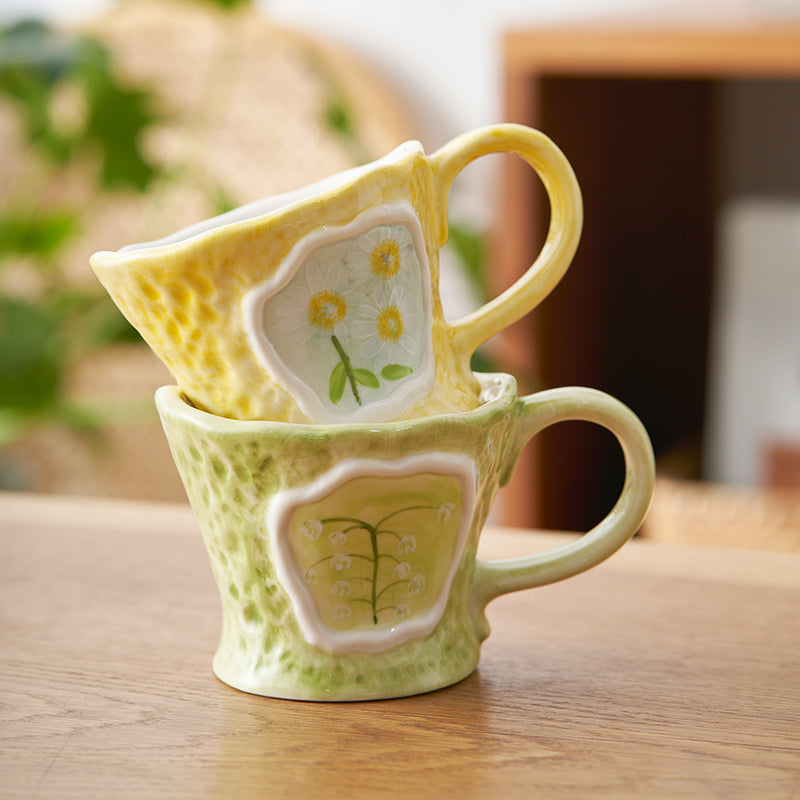 Handmade French Floral Water Cup Ceramic Coffee Mugs for Girls - PeauleyHome