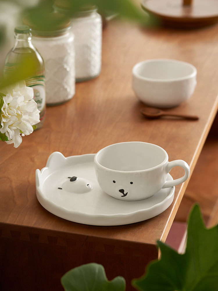 Lovely White Bear Ceramic Plates Bowls for Breakfast - PeauleyHome