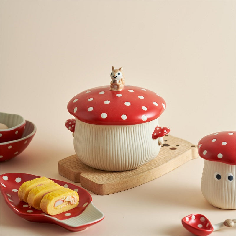 Adorable Mushroom Cartoon Ceramic Tablewares Bowls Plates Mugs Spoon - PeauleyHome