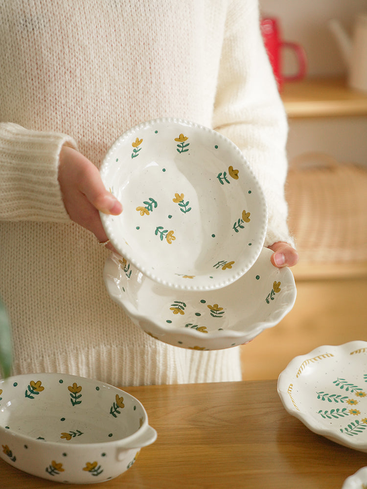 Floral Ceramic Plates Bowls for Home - PeauleyHome