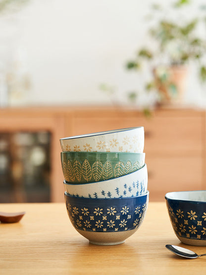 Delicate Vintage Floral Ceramic Rice Bowl Set - PeauleyHome