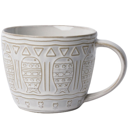 Handmade French Embossed Ceramic Mug with Large Capacity - PeauleyHome