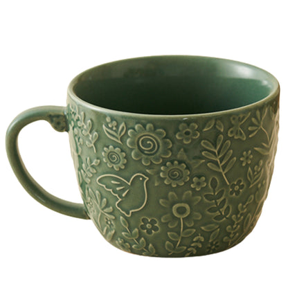 Vintage Embossed Ceramic Mug with Large Capacity - PeauleyHome