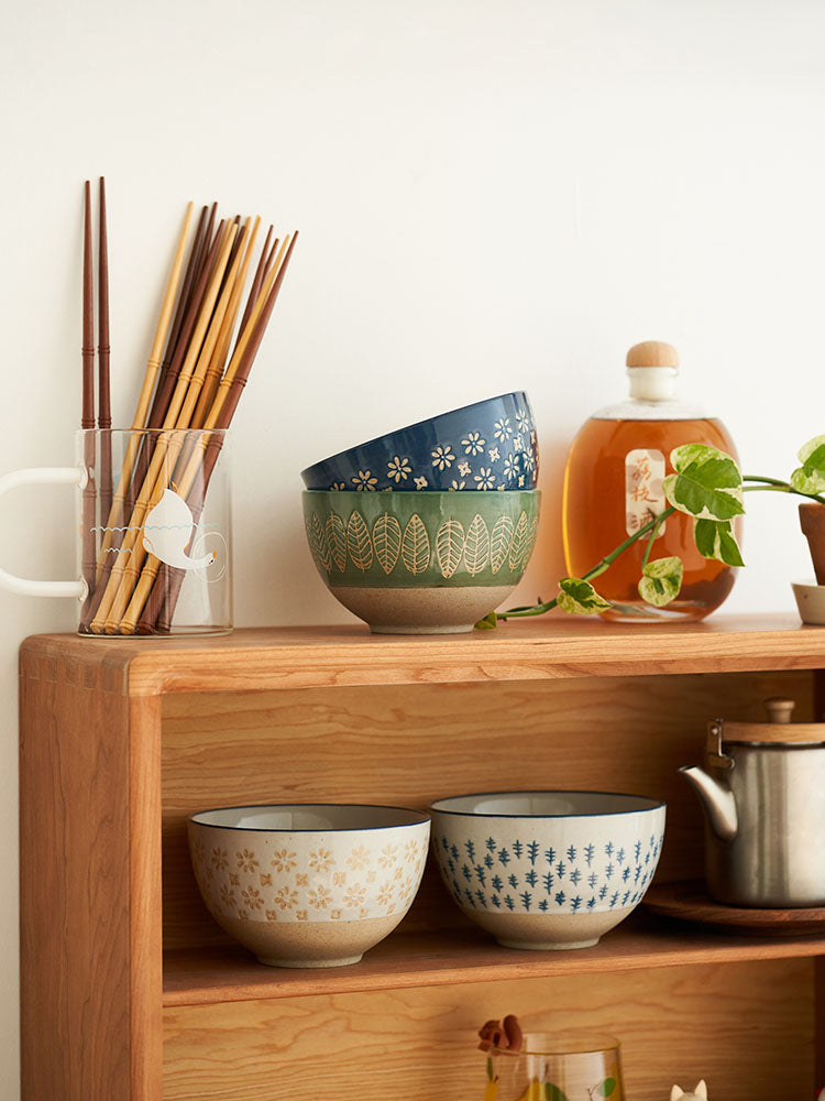 Delicate Vintage Floral Ceramic Rice Bowl Set - PeauleyHome