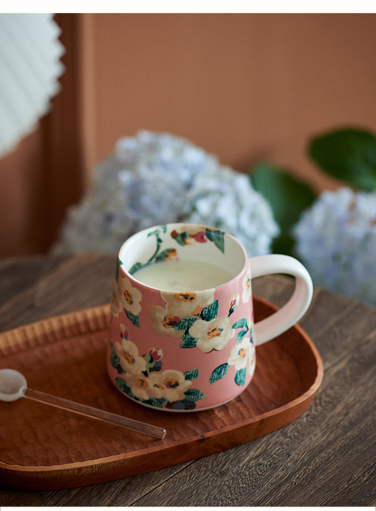 Vintage Ceramic Floral Mug Female Retro Coffee Cup for Women - PeauleyHome