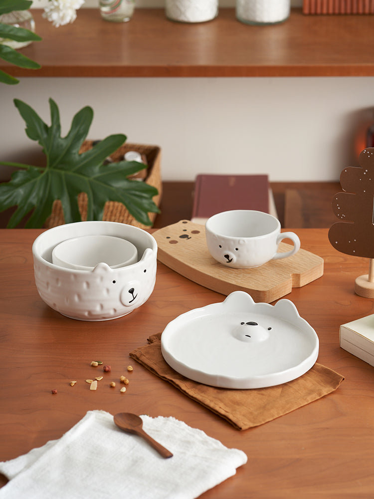 Lovely White Bear Ceramic Plates Bowls for Breakfast - PeauleyHome