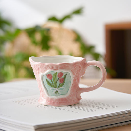 Handmade French Floral Water Cup Ceramic Coffee Mugs for Girls - PeauleyHome