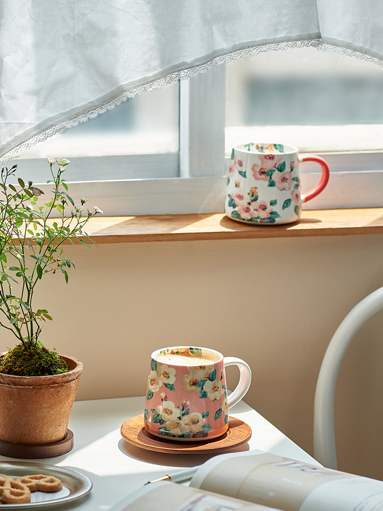 Vintage Ceramic Floral Mug Female Retro Coffee Cup for Women - PeauleyHome