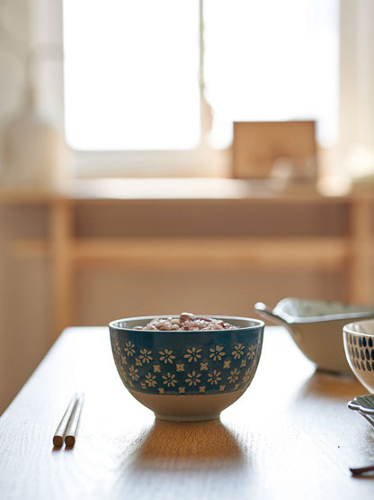 Delicate Vintage Floral Ceramic Rice Bowl Set - PeauleyHome