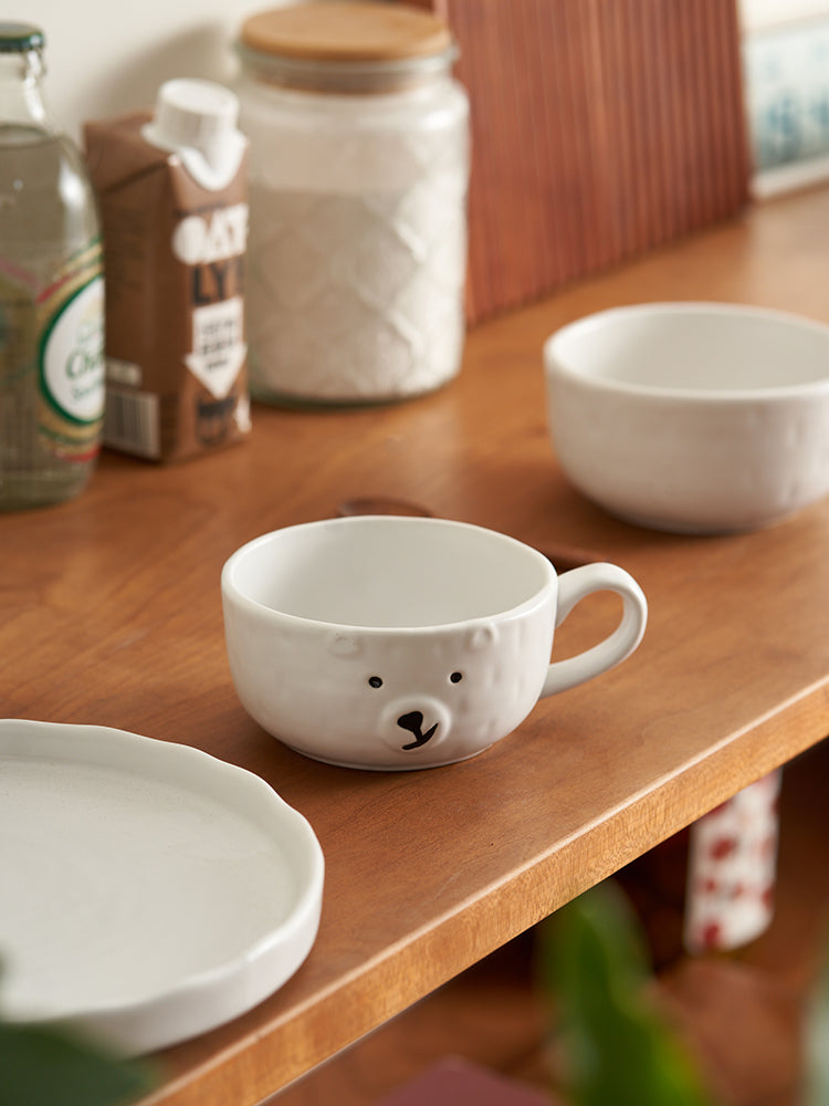 Lovely White Bear Ceramic Plates Bowls for Breakfast - PeauleyHome