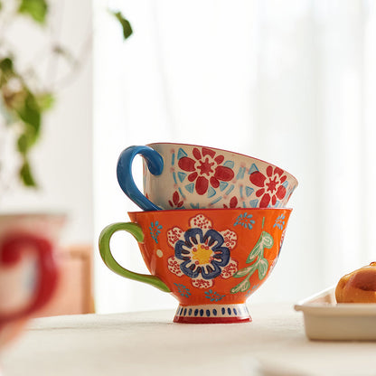 Floral Drawing Oatmeal Breakfast Ceramic Mug Tea Cup - PeauleyHome