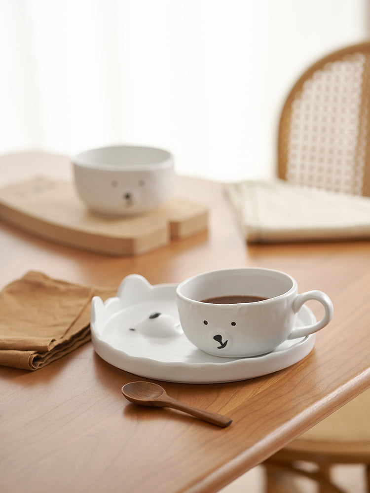 Lovely White Bear Ceramic Plates Bowls for Breakfast - PeauleyHome