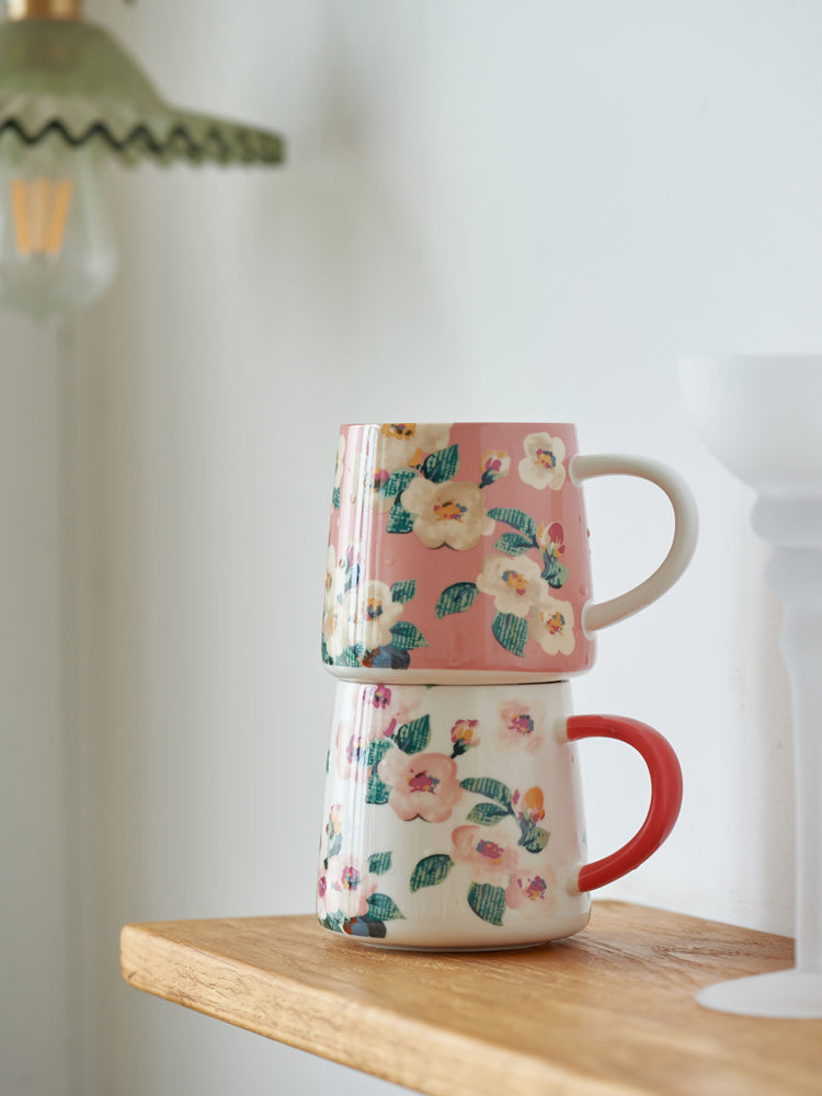 Vintage Ceramic Floral Mug Female Retro Coffee Cup for Women - PeauleyHome