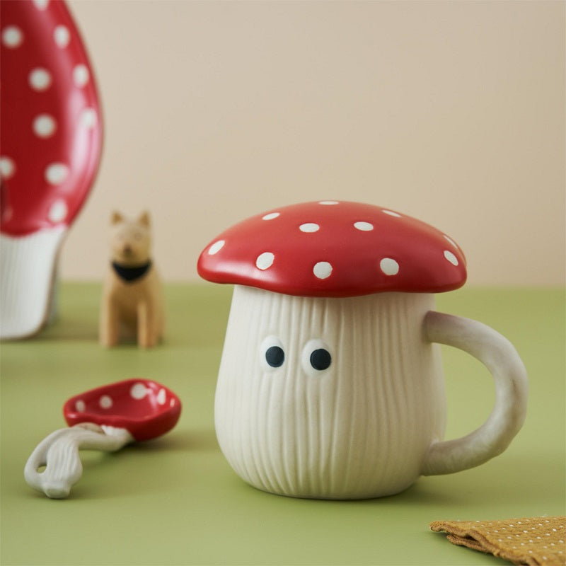 Adorable Mushroom Cartoon Ceramic Tablewares Bowls Plates Mugs Spoon - PeauleyHome