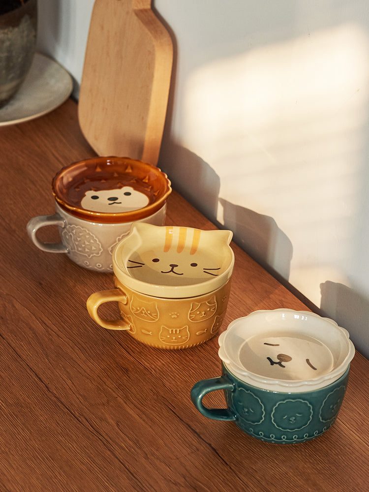 Lovely Cartoon Animals Theme Ceramic Mugs with Lids - PeauleyHome