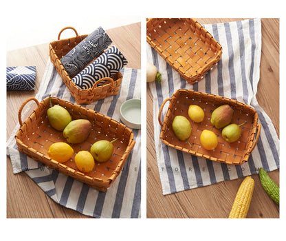 Hand-woven Wood Chip Basket Food Fruit Picnic Basket - PeauleyHome