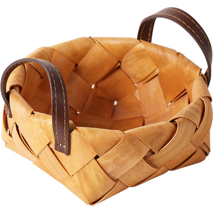 Hand-woven Wood Chip Basket Leather Handle Quality Food Fruit Basket - PeauleyHome