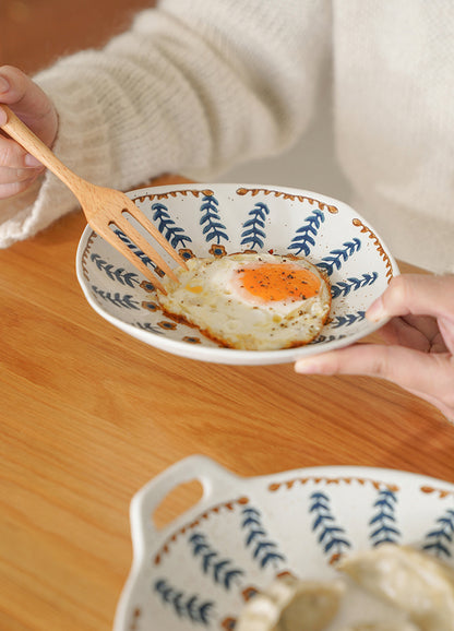 Floral Double Handles Ceramic Plates Bowls - PeauleyHome