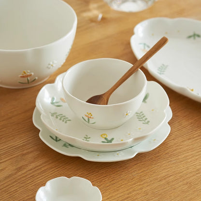 Nordic Embossed Floral Ceramic Bowls Plates Set - PeauleyHome