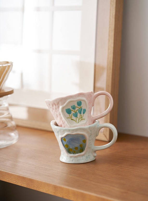 Handmade French Floral Water Cup Ceramic Coffee Mugs for Girls - PeauleyHome