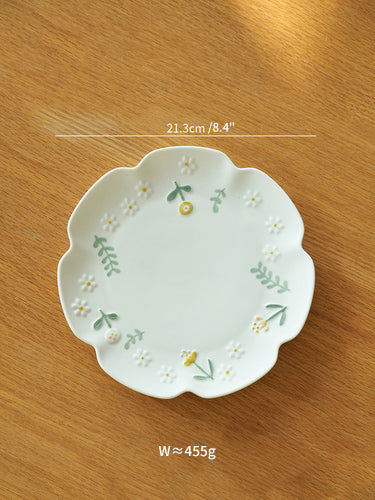 Nordic Embossed Floral Ceramic Bowls Plates Set - PeauleyHome