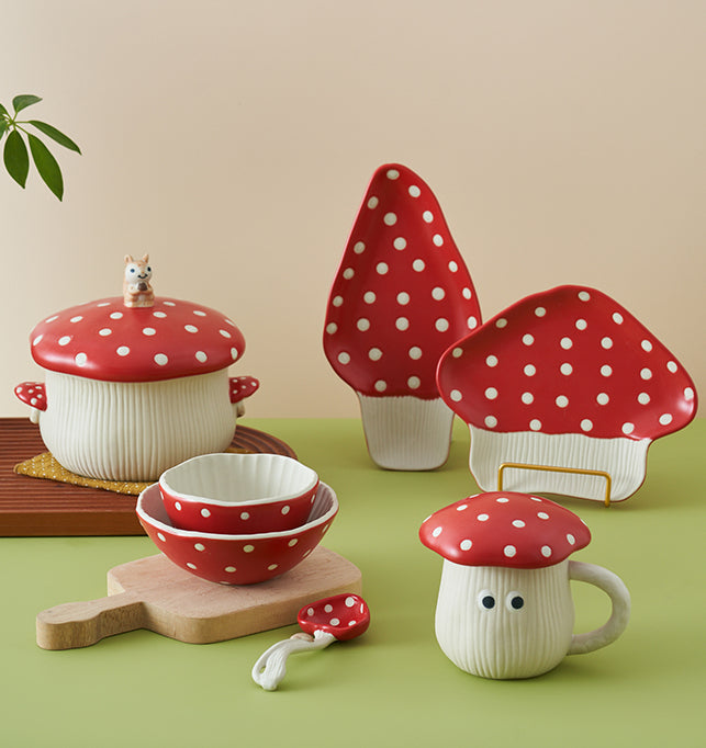 Adorable Mushroom Cartoon Ceramic Tablewares Bowls Plates Mugs Spoon - PeauleyHome