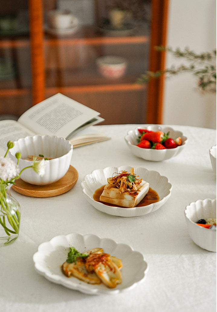 White Ceramic Lace Plate Dinner Fancy Bowls and Platters for Home - PeauleyHome