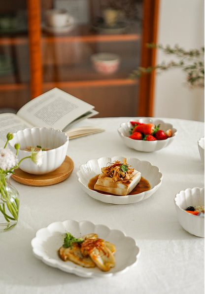 White Ceramic Lace Plate Dinner Fancy Bowls and Platters for Home - PeauleyHome