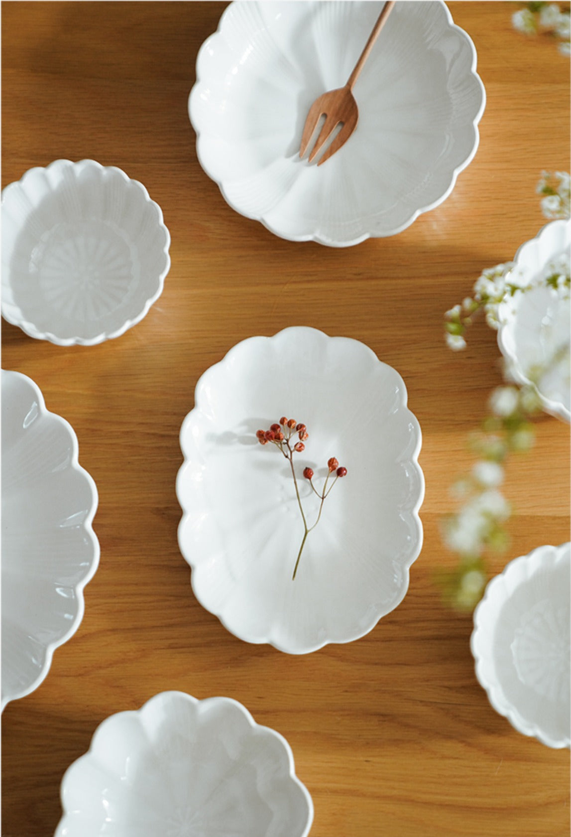 White Ceramic Lace Plate Dinner Fancy Bowls and Platters for Home - PeauleyHome