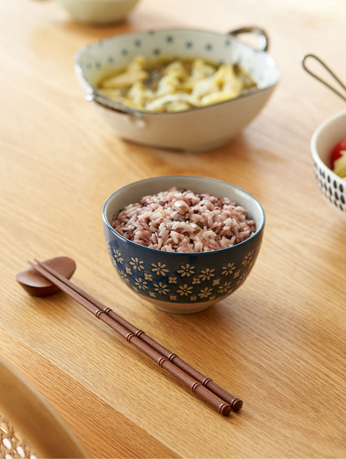 Delicate Vintage Floral Ceramic Rice Bowl Set - PeauleyHome