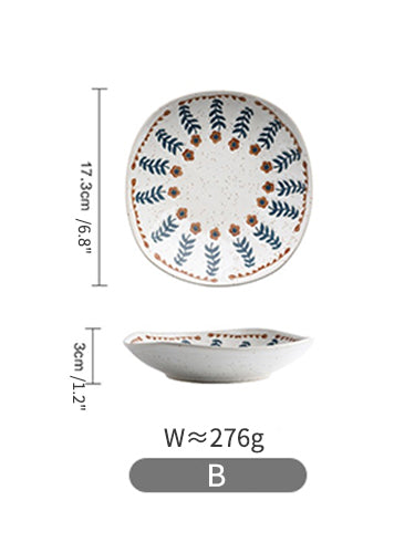 Floral Double Handles Ceramic Plates Bowls - PeauleyHome