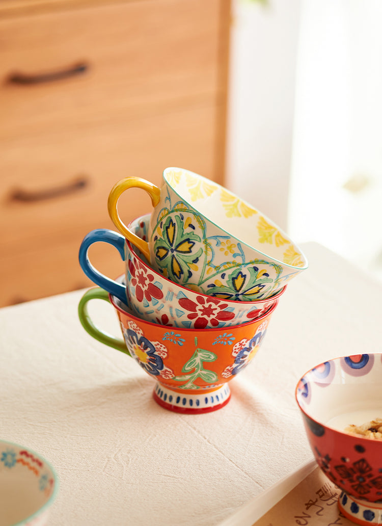 Floral Drawing Oatmeal Breakfast Ceramic Mug Tea Cup - PeauleyHome