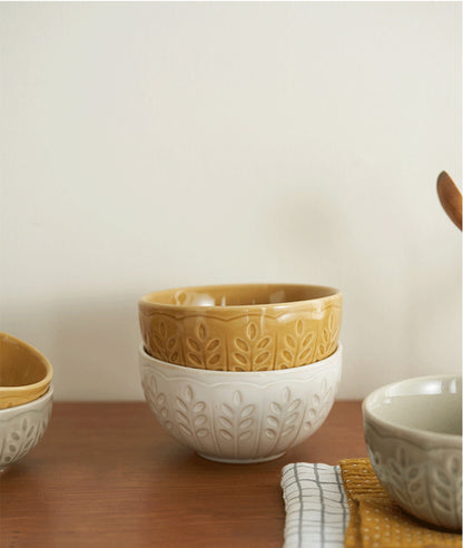 Nordic Vintage Engraved Floral Ceramic Bowls - PeauleyHome