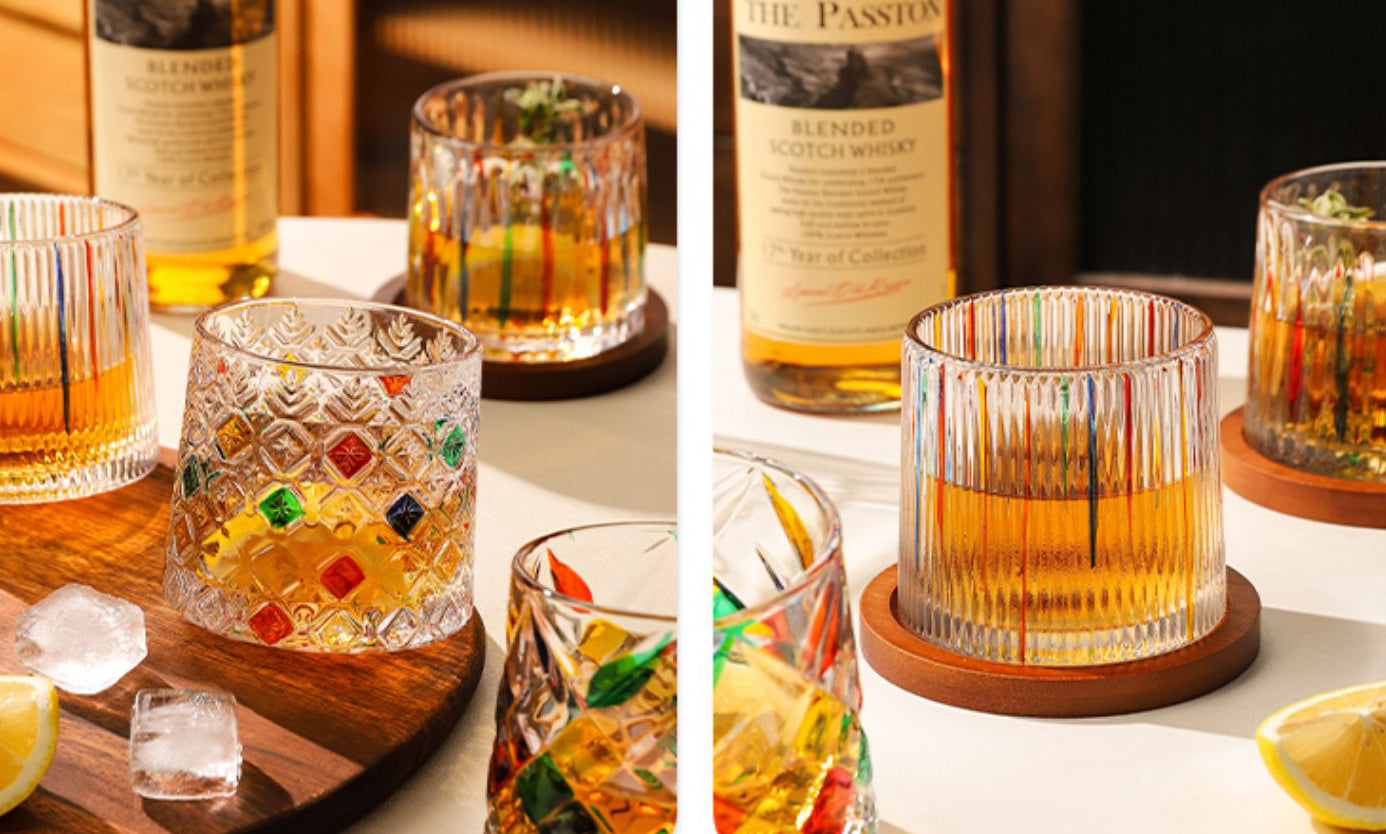 Rotary Glass Cup with Base Classy Rainbow Tumblers - PeauleyHome