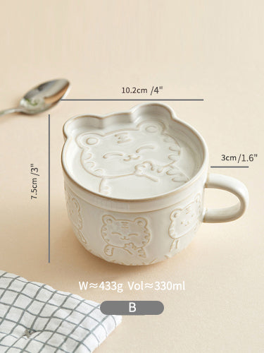 Original Cute Emboss Ceramic Mugs Cups with Lids for Ladies - PeauleyHome