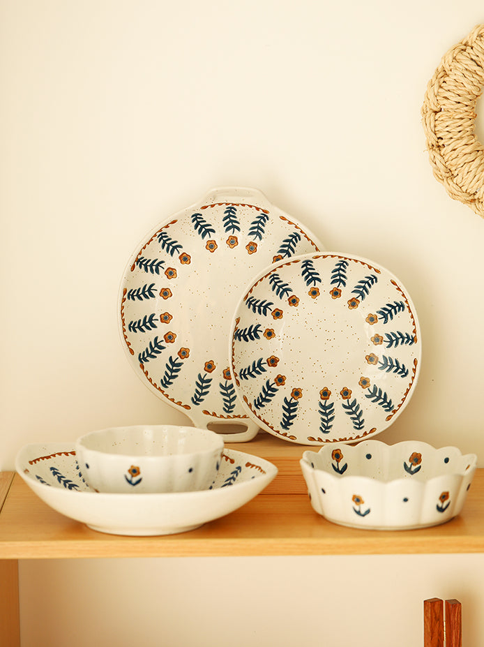 Floral Double Handles Ceramic Plates Bowls - PeauleyHome