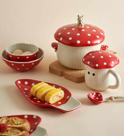 Adorable Mushroom Cartoon Ceramic Tablewares Bowls Plates Mugs Spoon - PeauleyHome