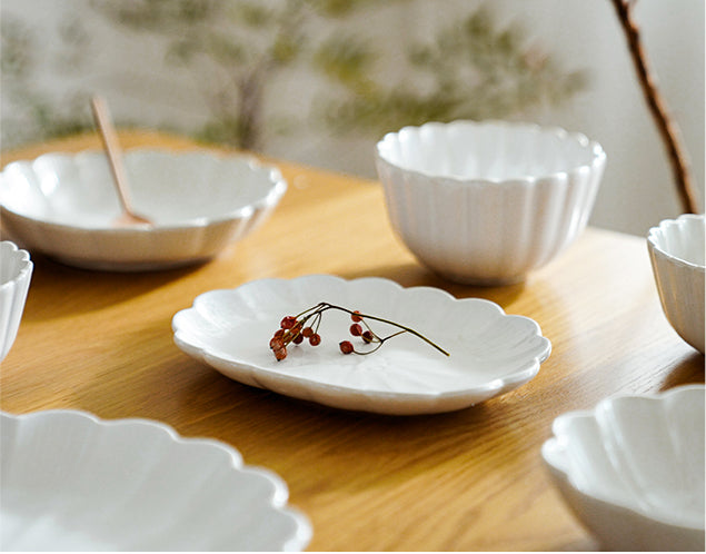 White Ceramic Lace Plate Dinner Fancy Bowls and Platters for Home - PeauleyHome